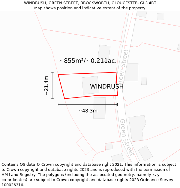 WINDRUSH, GREEN STREET, BROCKWORTH, GLOUCESTER, GL3 4RT: Plot and title map