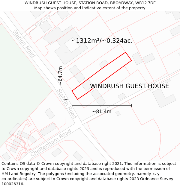 WINDRUSH GUEST HOUSE, STATION ROAD, BROADWAY, WR12 7DE: Plot and title map
