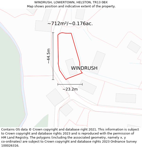 WINDRUSH, LOWERTOWN, HELSTON, TR13 0BX: Plot and title map