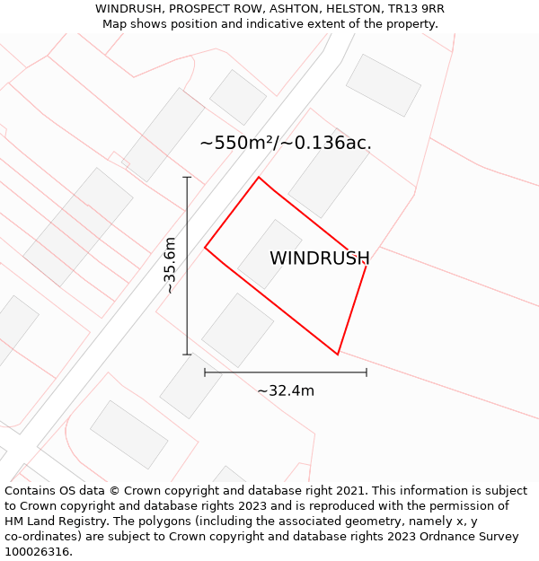 WINDRUSH, PROSPECT ROW, ASHTON, HELSTON, TR13 9RR: Plot and title map