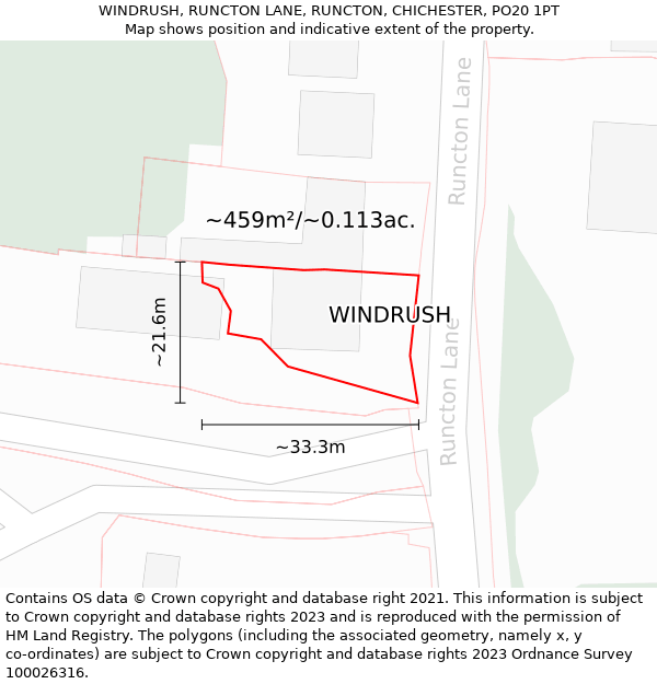 WINDRUSH, RUNCTON LANE, RUNCTON, CHICHESTER, PO20 1PT: Plot and title map