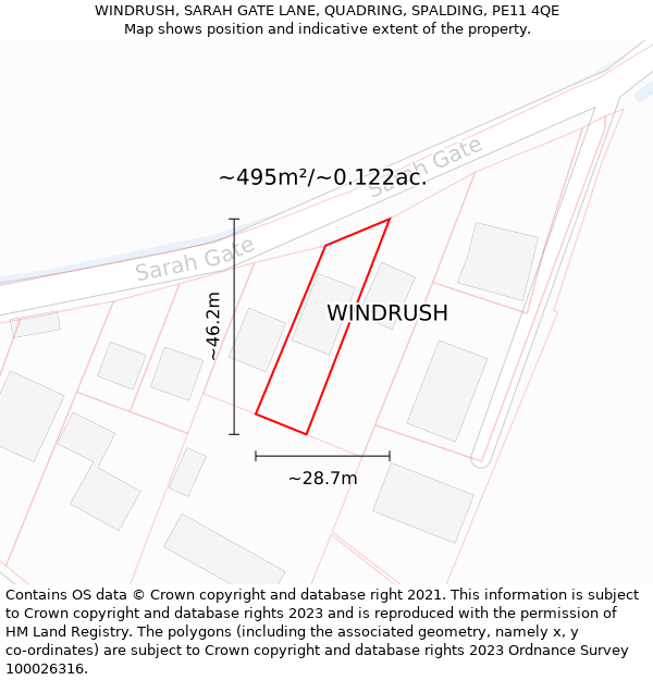WINDRUSH, SARAH GATE LANE, QUADRING, SPALDING, PE11 4QE: Plot and title map