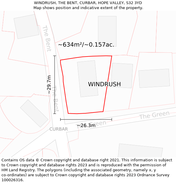 WINDRUSH, THE BENT, CURBAR, HOPE VALLEY, S32 3YD: Plot and title map