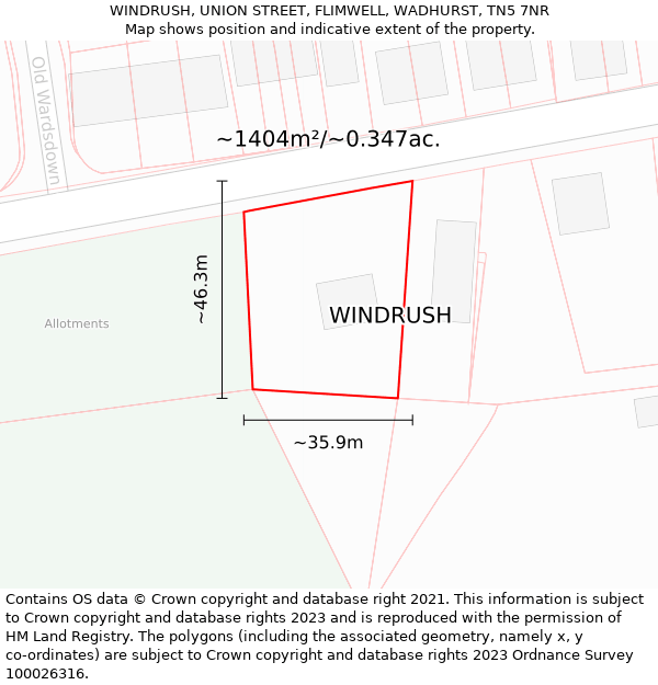 WINDRUSH, UNION STREET, FLIMWELL, WADHURST, TN5 7NR: Plot and title map