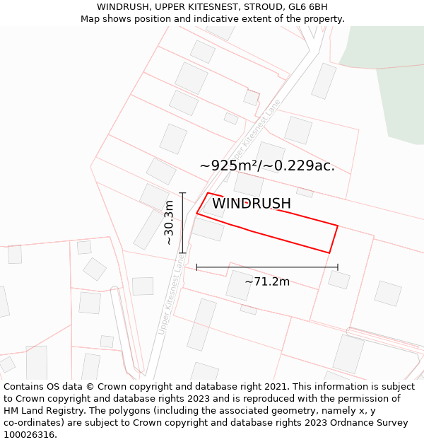 WINDRUSH, UPPER KITESNEST, STROUD, GL6 6BH: Plot and title map