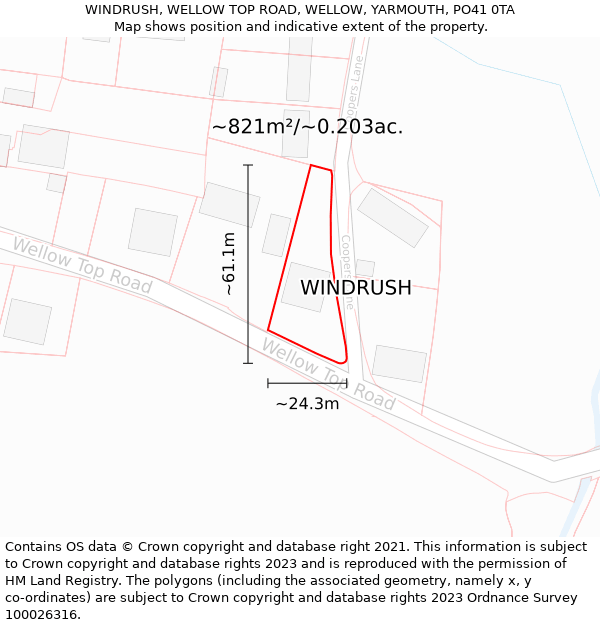 WINDRUSH, WELLOW TOP ROAD, WELLOW, YARMOUTH, PO41 0TA: Plot and title map