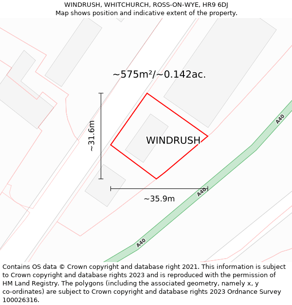 WINDRUSH, WHITCHURCH, ROSS-ON-WYE, HR9 6DJ: Plot and title map
