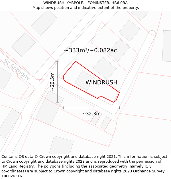 WINDRUSH, YARPOLE, LEOMINSTER, HR6 0BA: Plot and title map