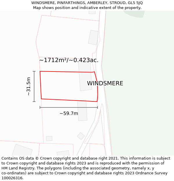 WINDSMERE, PINFARTHINGS, AMBERLEY, STROUD, GL5 5JQ: Plot and title map