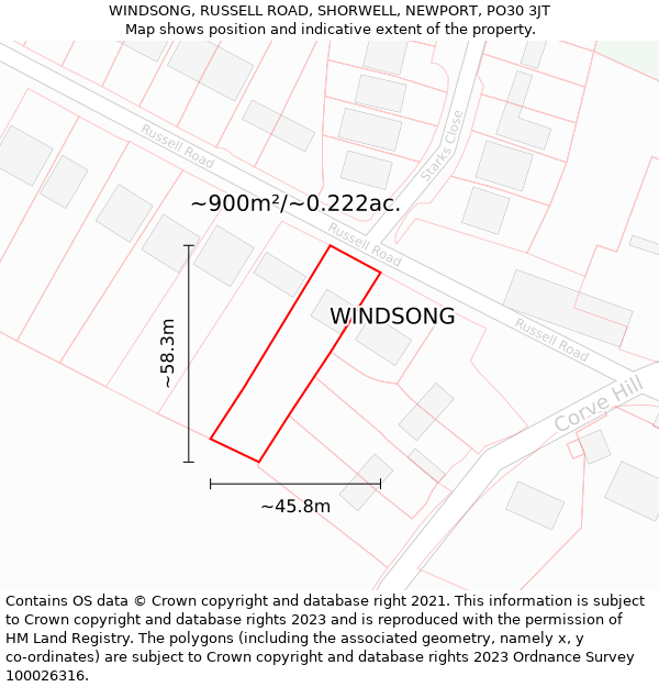 WINDSONG, RUSSELL ROAD, SHORWELL, NEWPORT, PO30 3JT: Plot and title map