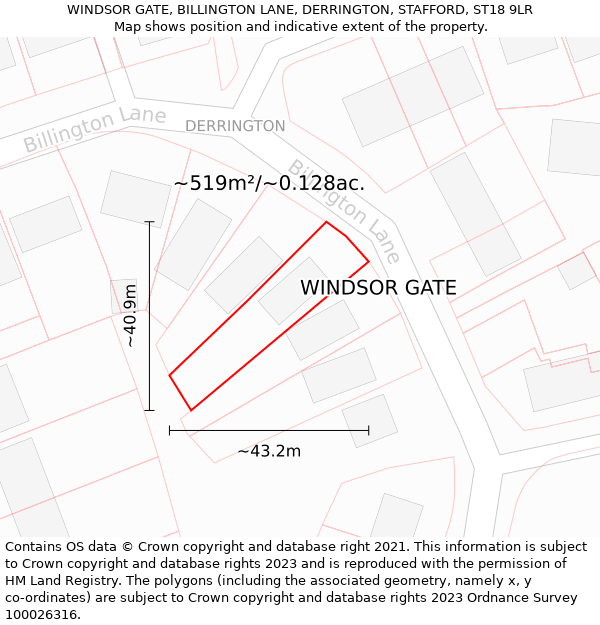 WINDSOR GATE, BILLINGTON LANE, DERRINGTON, STAFFORD, ST18 9LR: Plot and title map