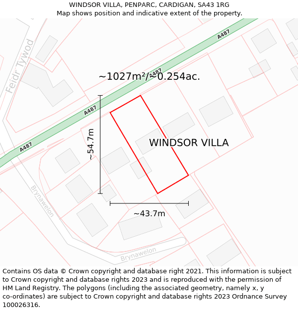 WINDSOR VILLA, PENPARC, CARDIGAN, SA43 1RG: Plot and title map