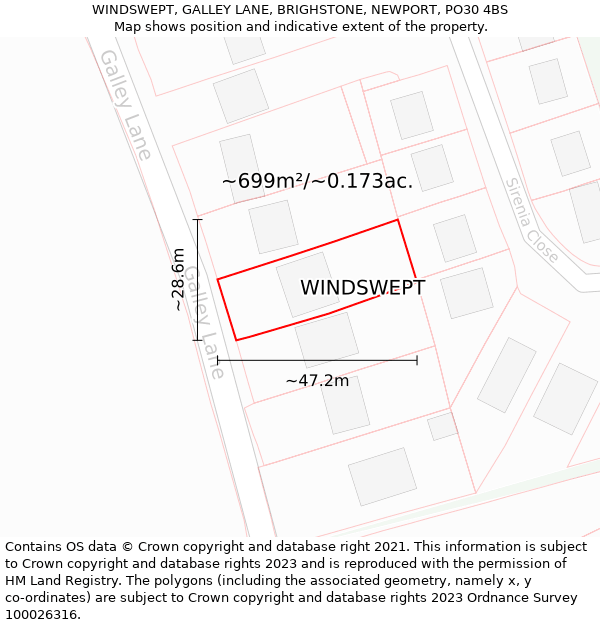 WINDSWEPT, GALLEY LANE, BRIGHSTONE, NEWPORT, PO30 4BS: Plot and title map