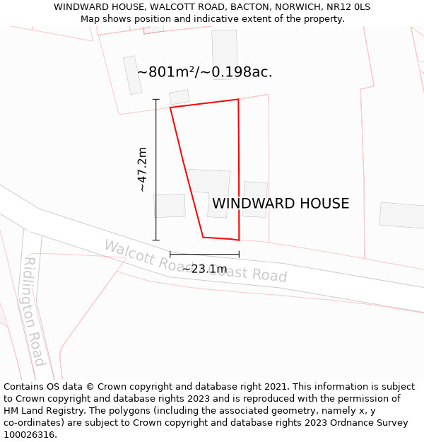WINDWARD HOUSE, WALCOTT ROAD, BACTON, NORWICH, NR12 0LS: Plot and title map