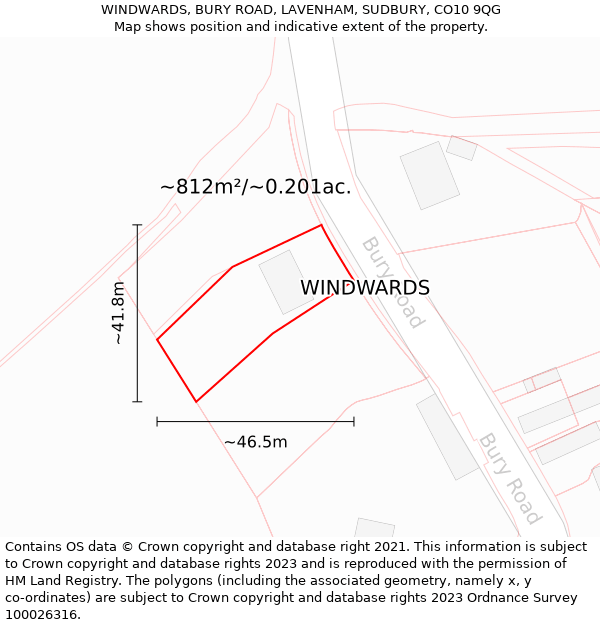 WINDWARDS, BURY ROAD, LAVENHAM, SUDBURY, CO10 9QG: Plot and title map