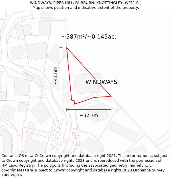 WINDWAYS, PIPER HILL, FAIRBURN, KNOTTINGLEY, WF11 9LJ: Plot and title map