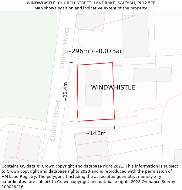 WINDWHISTLE, CHURCH STREET, LANDRAKE, SALTASH, PL12 5ER: Plot and title map