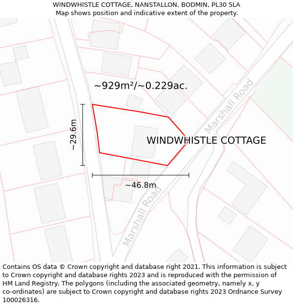 WINDWHISTLE COTTAGE, NANSTALLON, BODMIN, PL30 5LA: Plot and title map