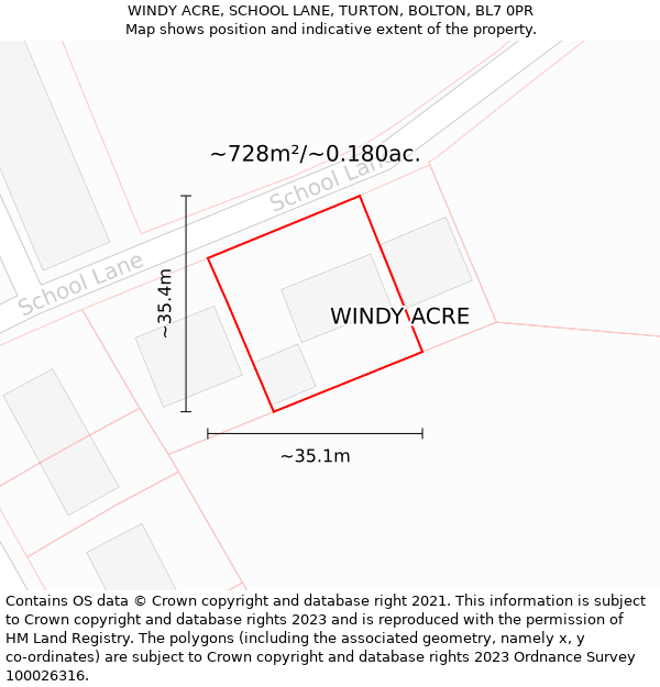 WINDY ACRE, SCHOOL LANE, TURTON, BOLTON, BL7 0PR: Plot and title map