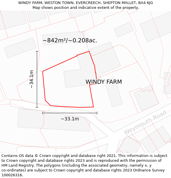 WINDY FARM, WESTON TOWN, EVERCREECH, SHEPTON MALLET, BA4 6JG: Plot and title map