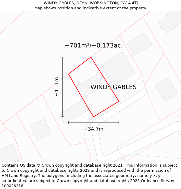 WINDY GABLES, DEAN, WORKINGTON, CA14 4TJ: Plot and title map