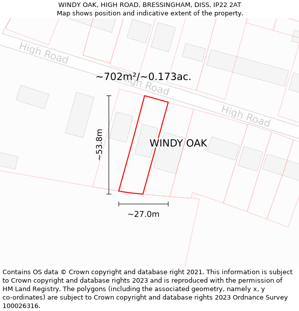 WINDY OAK, HIGH ROAD, BRESSINGHAM, DISS, IP22 2AT: Plot and title map