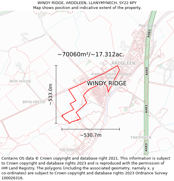 WINDY RIDGE, ARDDLEEN, LLANYMYNECH, SY22 6PY: Plot and title map