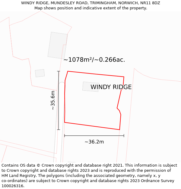WINDY RIDGE, MUNDESLEY ROAD, TRIMINGHAM, NORWICH, NR11 8DZ: Plot and title map