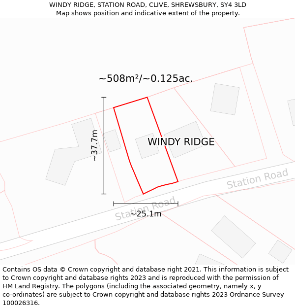 WINDY RIDGE, STATION ROAD, CLIVE, SHREWSBURY, SY4 3LD: Plot and title map