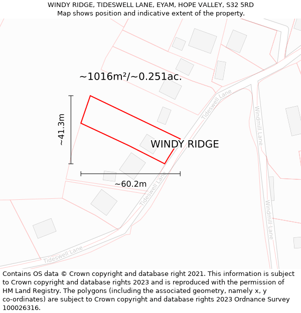 WINDY RIDGE, TIDESWELL LANE, EYAM, HOPE VALLEY, S32 5RD: Plot and title map