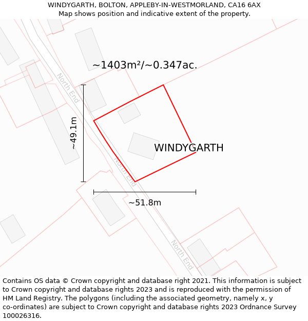 WINDYGARTH, BOLTON, APPLEBY-IN-WESTMORLAND, CA16 6AX: Plot and title map