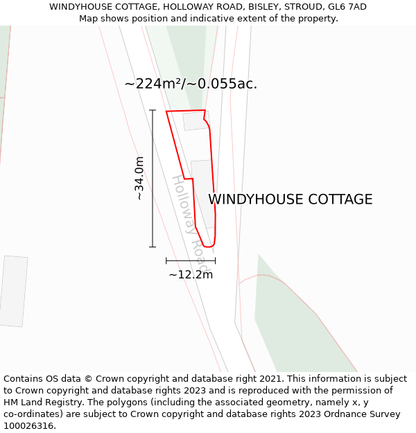 WINDYHOUSE COTTAGE, HOLLOWAY ROAD, BISLEY, STROUD, GL6 7AD: Plot and title map