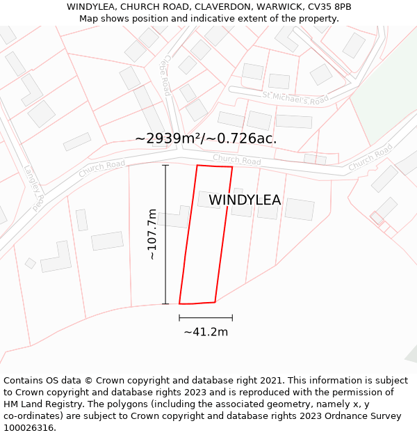 WINDYLEA, CHURCH ROAD, CLAVERDON, WARWICK, CV35 8PB: Plot and title map