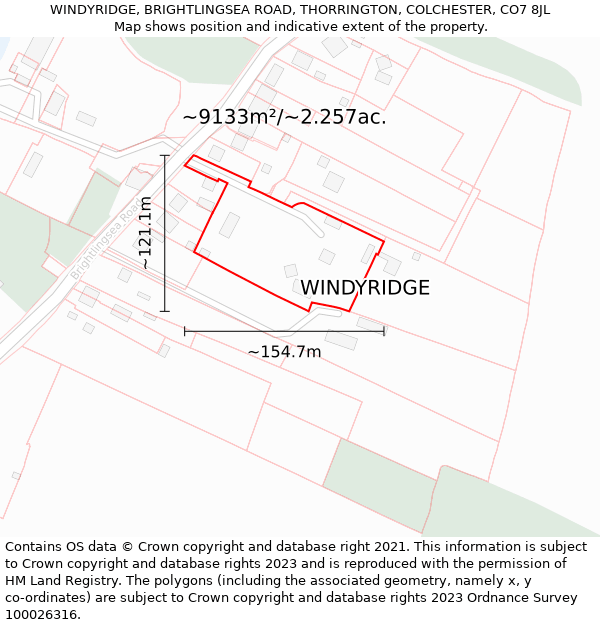 WINDYRIDGE, BRIGHTLINGSEA ROAD, THORRINGTON, COLCHESTER, CO7 8JL: Plot and title map