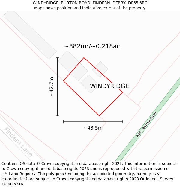 WINDYRIDGE, BURTON ROAD, FINDERN, DERBY, DE65 6BG: Plot and title map