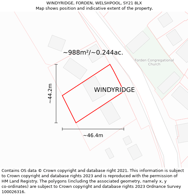 WINDYRIDGE, FORDEN, WELSHPOOL, SY21 8LX: Plot and title map