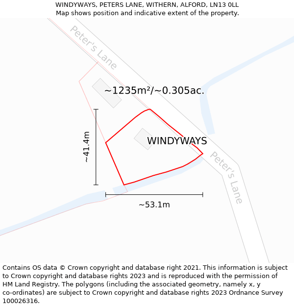 WINDYWAYS, PETERS LANE, WITHERN, ALFORD, LN13 0LL: Plot and title map