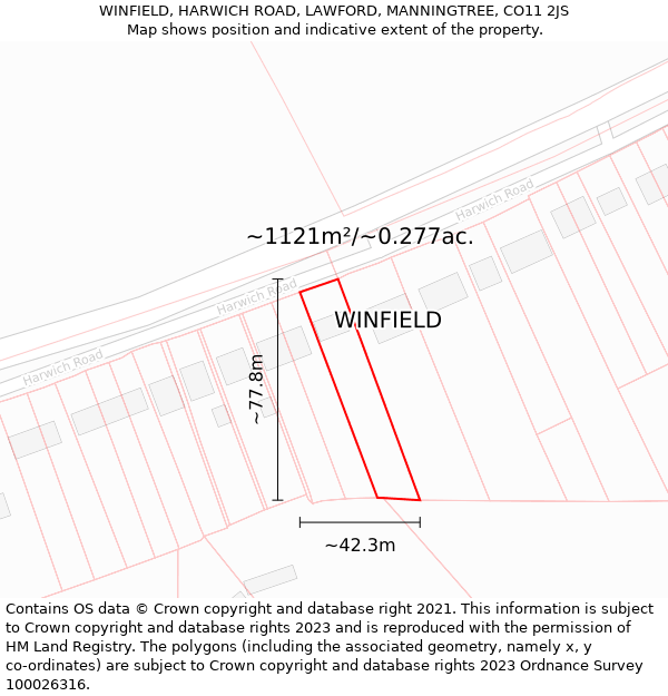 WINFIELD, HARWICH ROAD, LAWFORD, MANNINGTREE, CO11 2JS: Plot and title map