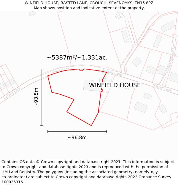 WINFIELD HOUSE, BASTED LANE, CROUCH, SEVENOAKS, TN15 8PZ: Plot and title map