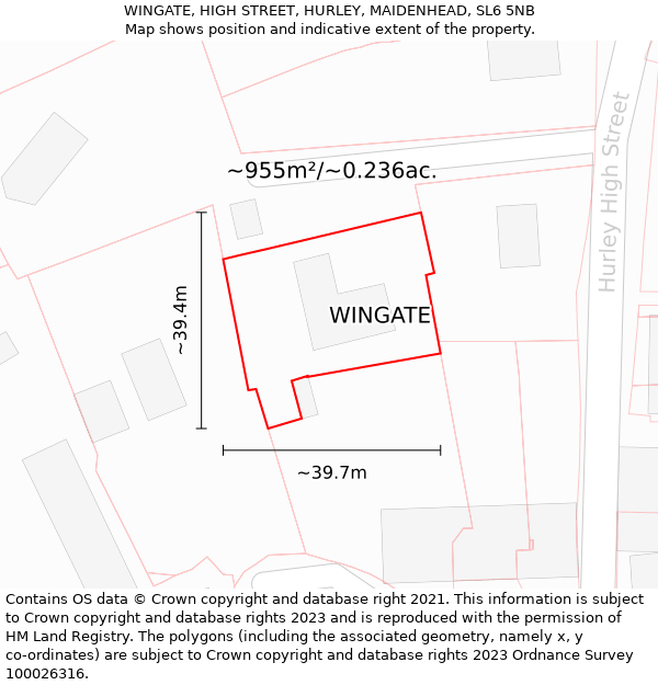 WINGATE, HIGH STREET, HURLEY, MAIDENHEAD, SL6 5NB: Plot and title map