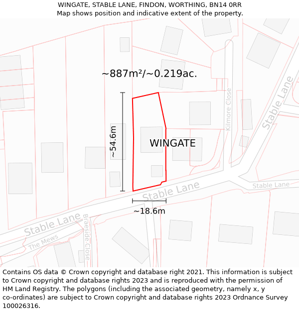 WINGATE, STABLE LANE, FINDON, WORTHING, BN14 0RR: Plot and title map
