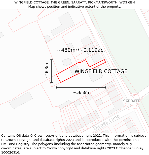 WINGFIELD COTTAGE, THE GREEN, SARRATT, RICKMANSWORTH, WD3 6BH: Plot and title map