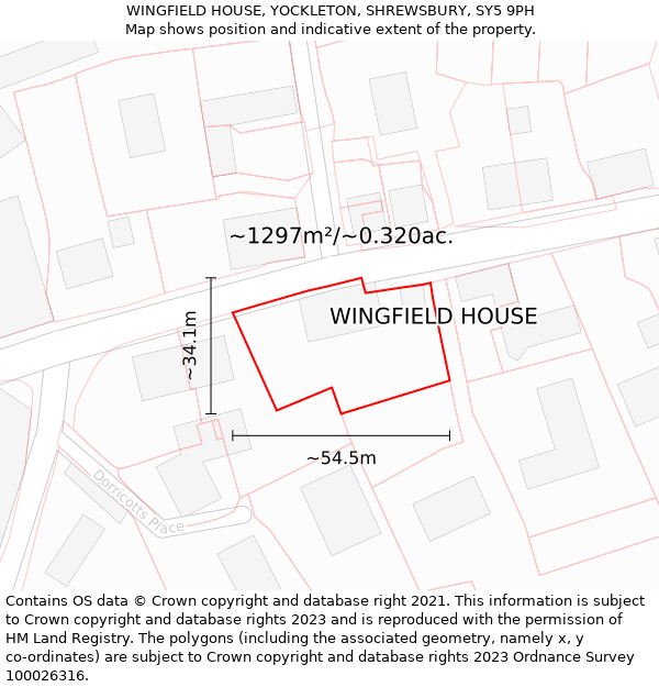 WINGFIELD HOUSE, YOCKLETON, SHREWSBURY, SY5 9PH: Plot and title map