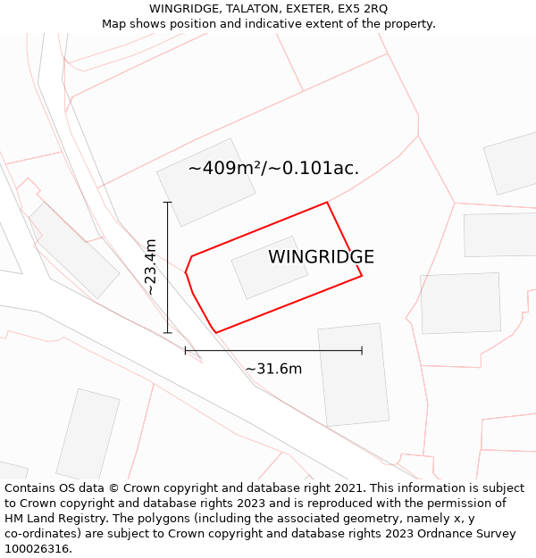 WINGRIDGE, TALATON, EXETER, EX5 2RQ: Plot and title map