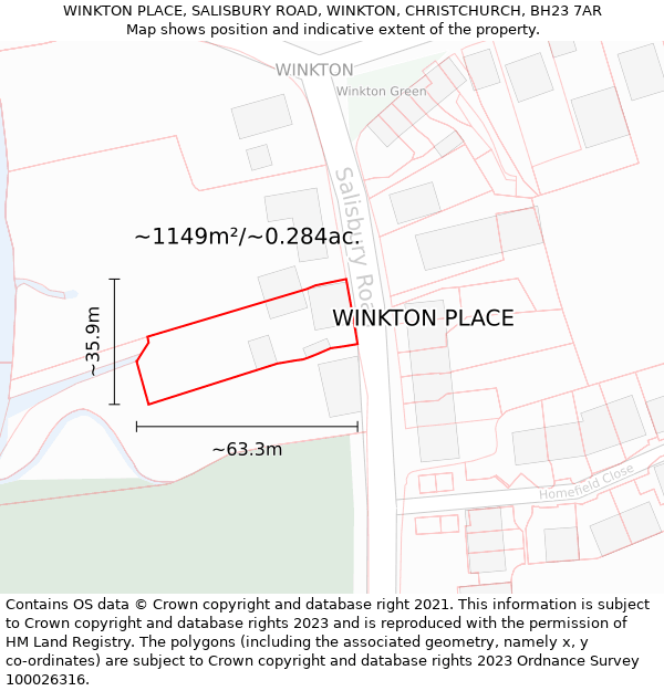 WINKTON PLACE, SALISBURY ROAD, WINKTON, CHRISTCHURCH, BH23 7AR: Plot and title map