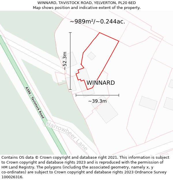 WINNARD, TAVISTOCK ROAD, YELVERTON, PL20 6ED: Plot and title map