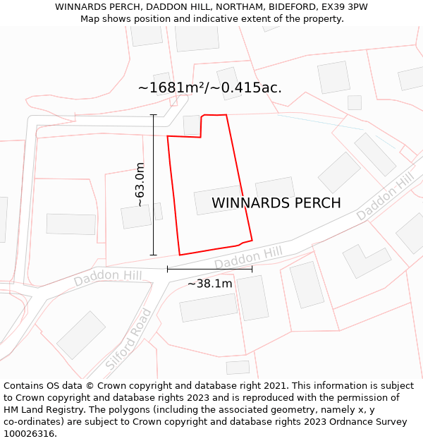 WINNARDS PERCH, DADDON HILL, NORTHAM, BIDEFORD, EX39 3PW: Plot and title map