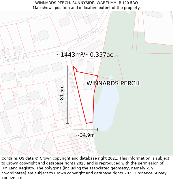 WINNARDS PERCH, SUNNYSIDE, WAREHAM, BH20 5BQ: Plot and title map