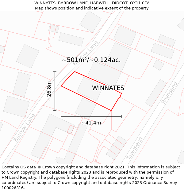 WINNATES, BARROW LANE, HARWELL, DIDCOT, OX11 0EA: Plot and title map