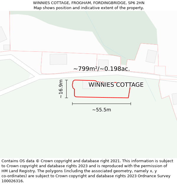 WINNIES COTTAGE, FROGHAM, FORDINGBRIDGE, SP6 2HN: Plot and title map